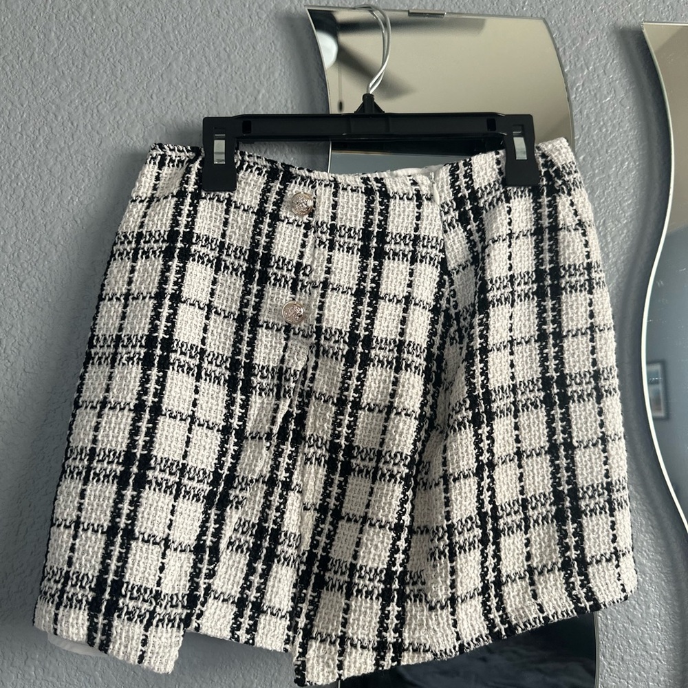 Black and White Plaid Tweed Skirt